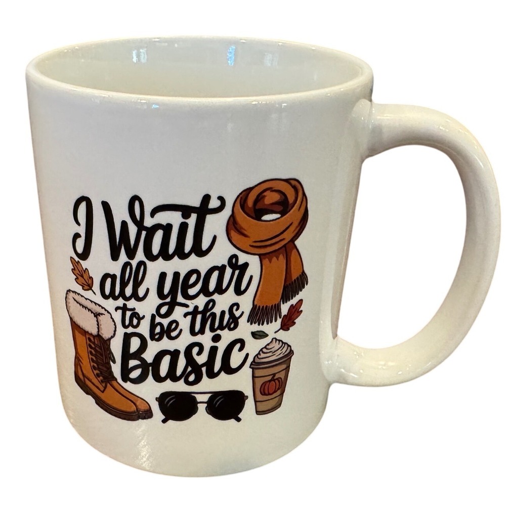 Orca Coatings Fall Basic Coffee Mug White Ceramic Autumn Pumpkin Spice Latte NIB